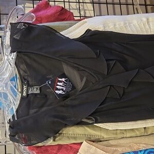 DKNY 100% Silk Classy Vintage Asymmetric Ruffle Dress with Detachable Lining